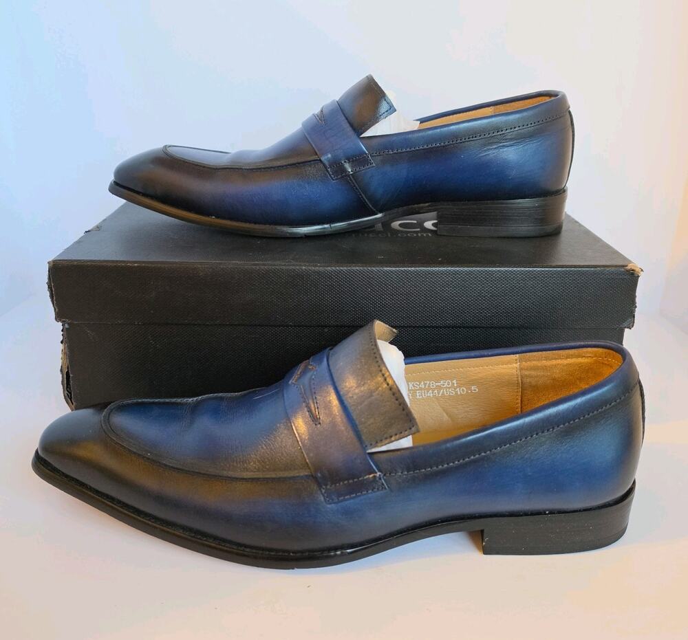 Carrucci Men's Calfskin Leather Blue Loafer Dress Shoe SZ 10.5, Made In Italy